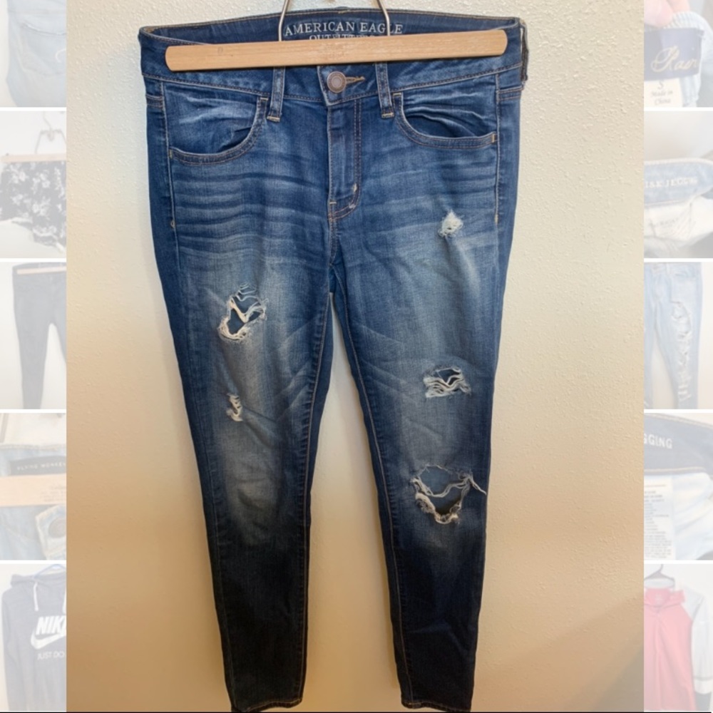 Darker wash ripped jegging from American Eagle. Size 6 Regular.